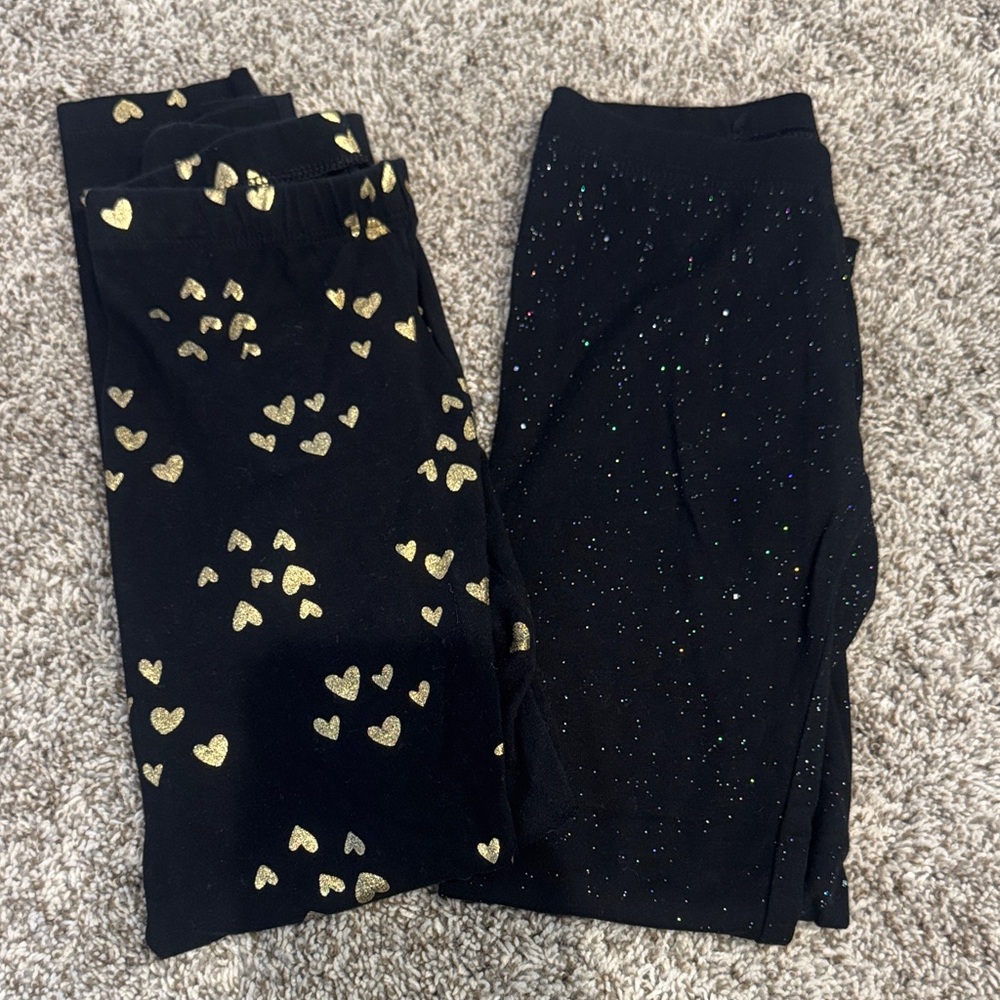 Cat and Jack Girls' Black Sparkle & Gold Heart Leggings - 2-Pack